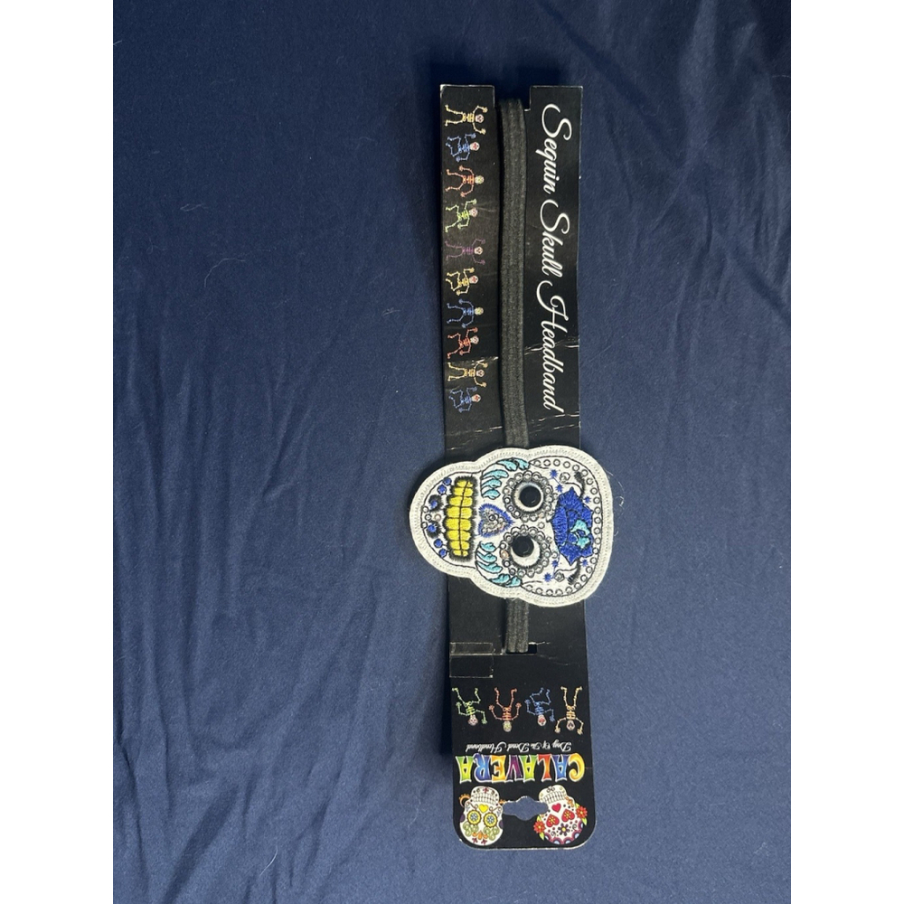 Calavera Blue Yellow Embroidered Sequin New